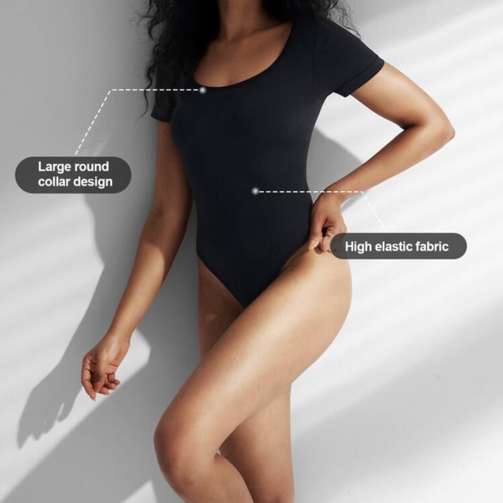*DEAL* ~ Black Round Collar Shapewear Thong Sculpting Bodysuit